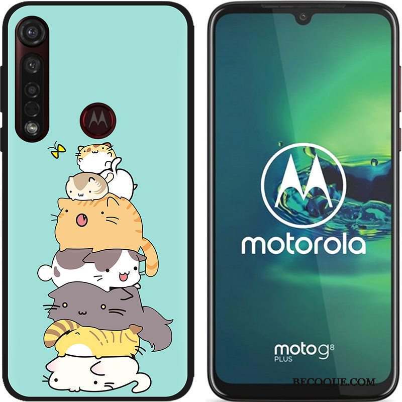 Moto G8 Plus Coque Chaud Dessin Animé Noir Peinture Tissu Pu