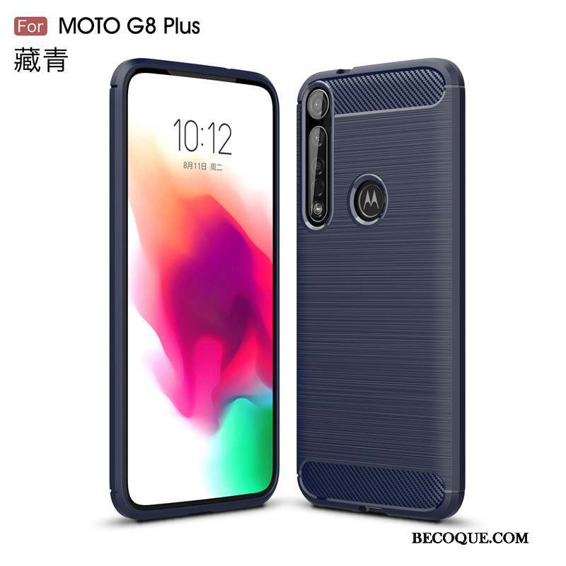 Moto G8 Plus Coque Fibre Rouge Soie Étui Protection Antidérapant