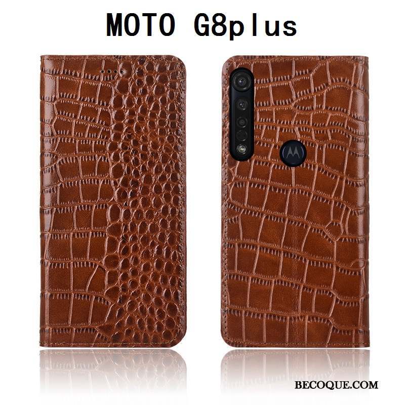 Moto G8 Plus Coque Nouveau Crocodile Clamshell Tout Compris Fluide Doux