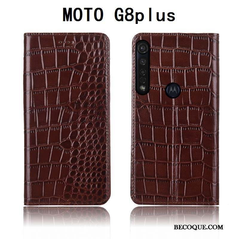 Moto G8 Plus Coque Nouveau Crocodile Clamshell Tout Compris Fluide Doux