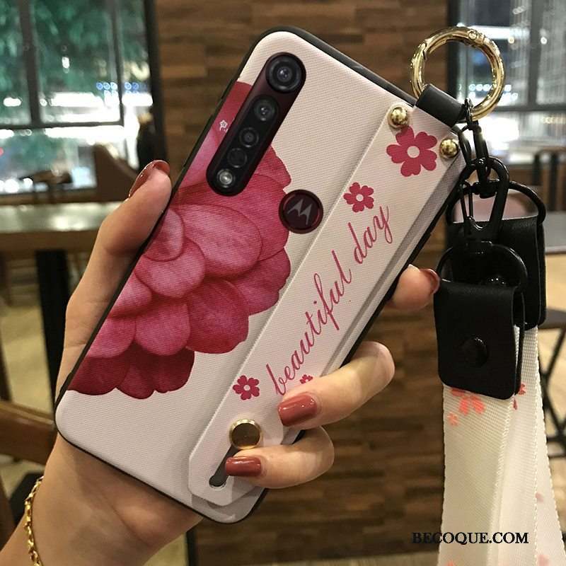 Moto G8 Plus Coque Protection Blanc Fluide Doux Support Fleur Petit