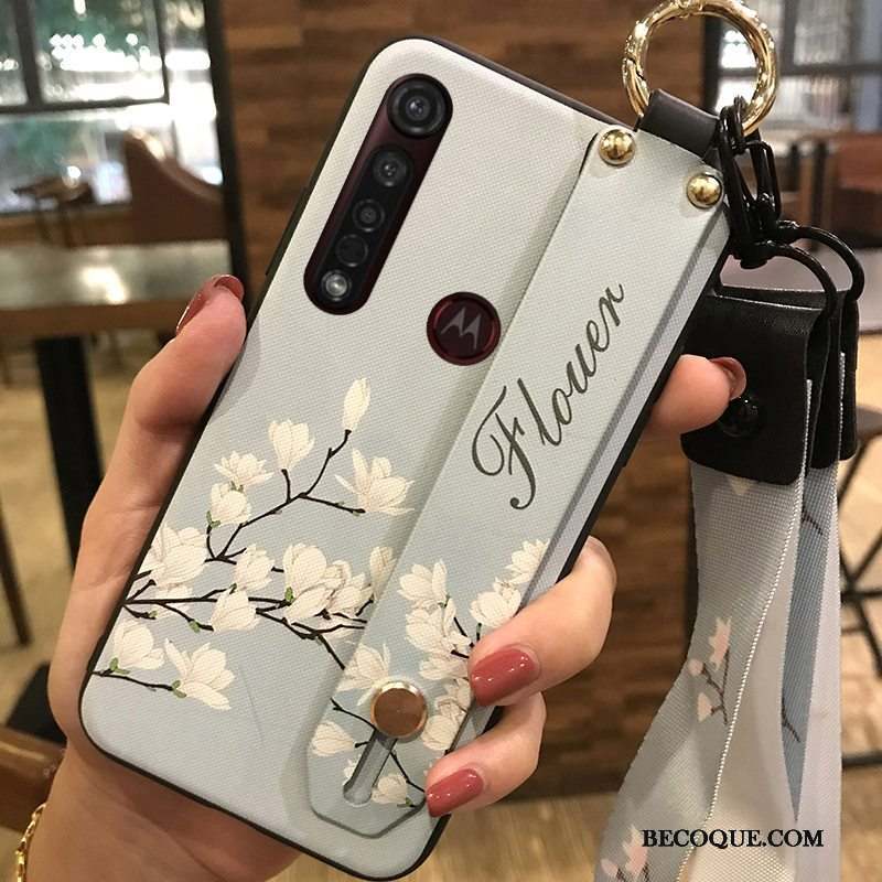 Moto G8 Plus Coque Protection Blanc Fluide Doux Support Fleur Petit