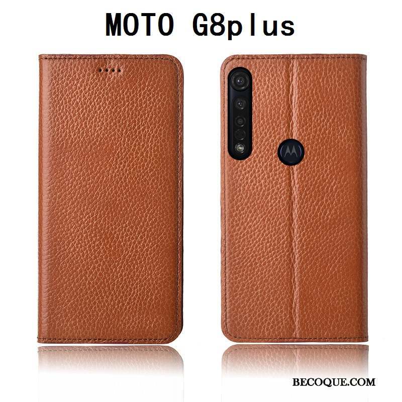 Moto G8 Plus Coque Étui Cuir Véritable Étui En Cuir Protection Nouveau Incassable