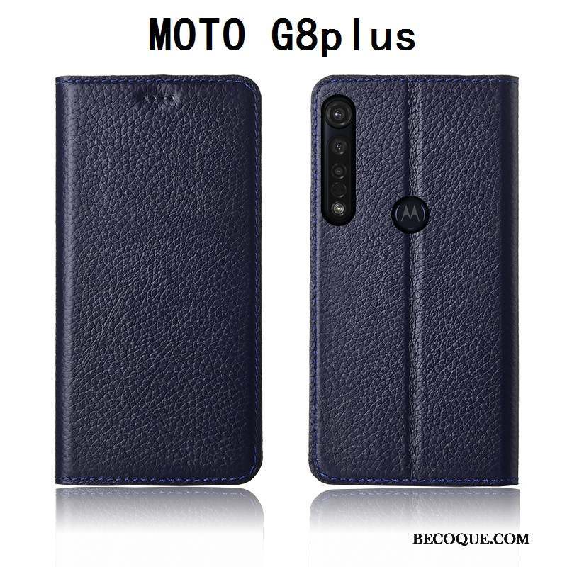 Moto G8 Plus Coque Étui Cuir Véritable Étui En Cuir Protection Nouveau Incassable