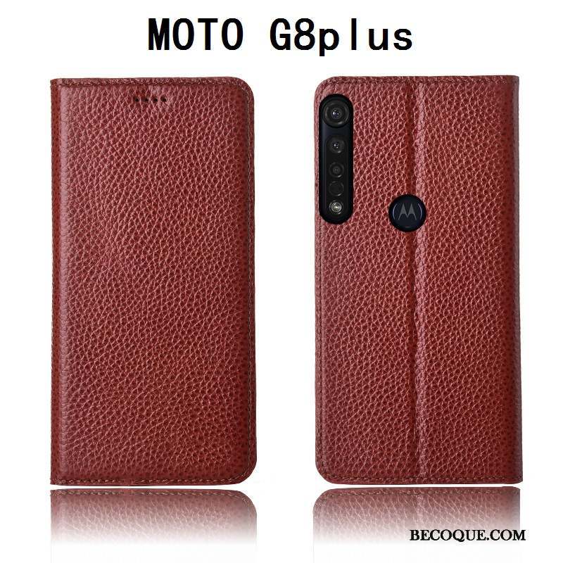 Moto G8 Plus Coque Étui Cuir Véritable Étui En Cuir Protection Nouveau Incassable