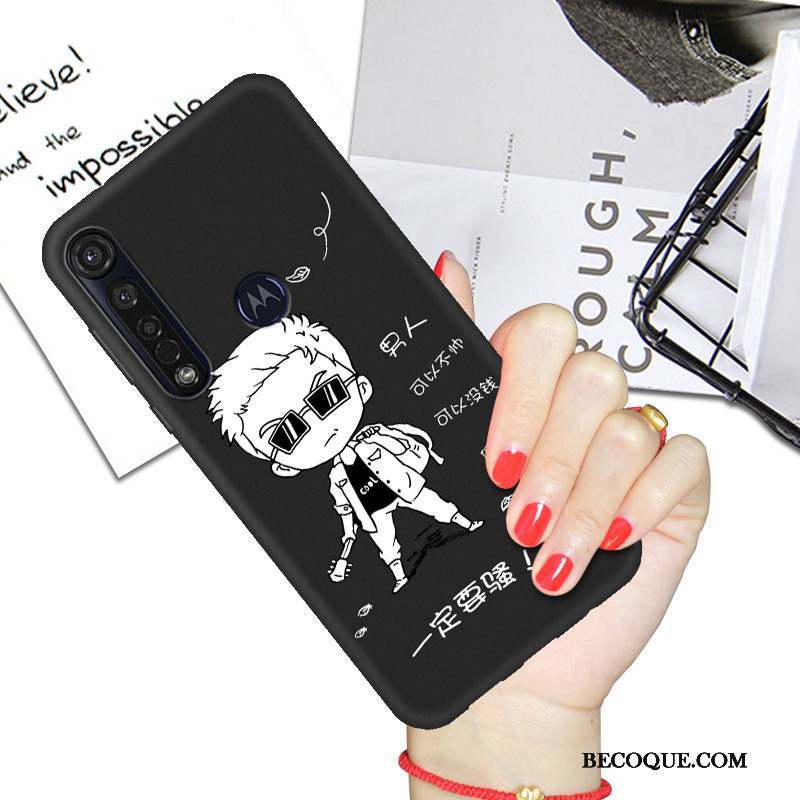 Moto G8 Plus Dessin Animé Noir Coque De Téléphone Étui Amoureux Fluide Doux