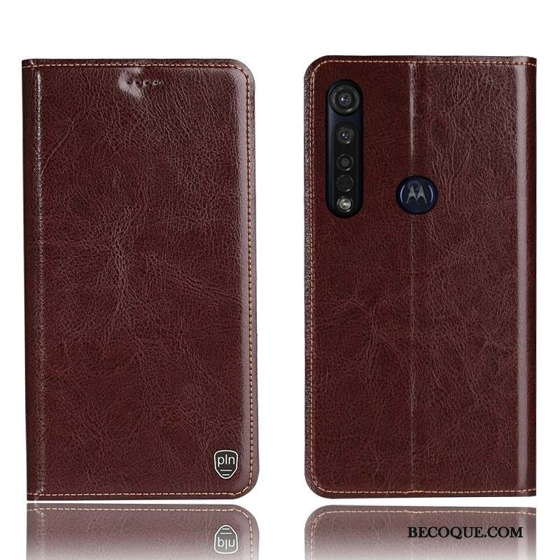 Moto G8 Plus Housse Bleu Coque De Téléphone Modèle Fleurie Protection Cuir Véritable