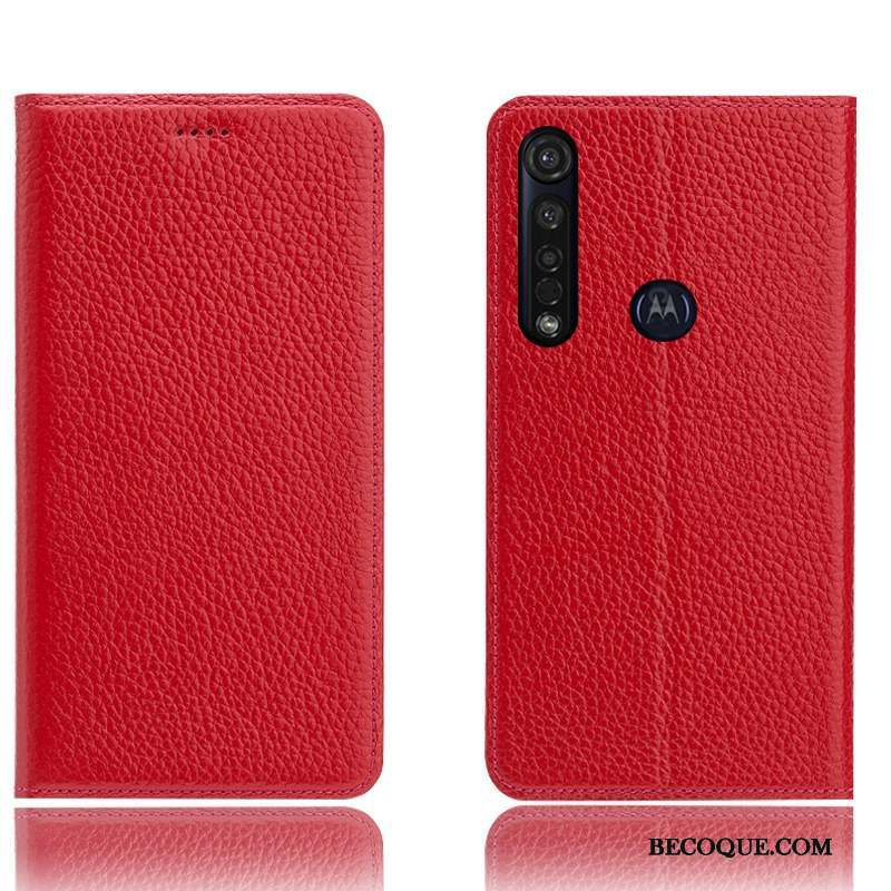 Moto G8 Plus Modèle Fleurie Bleu Cuir Véritable Coque De Téléphone Incassable Litchi