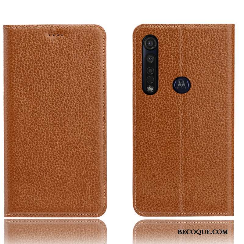 Moto G8 Plus Modèle Fleurie Bleu Cuir Véritable Coque De Téléphone Incassable Litchi