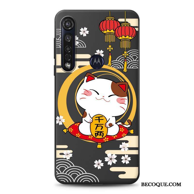 Moto G8 Plus Richesse Noir Coque De Téléphone Dessin Animé Chat Personnalité