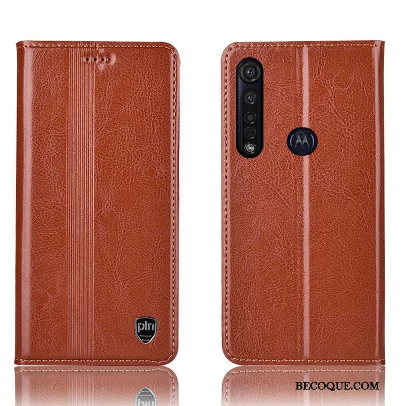 Moto G8 Plus Rouge Cuir Véritable Tout Compris Étui Incassable Coque De Téléphone