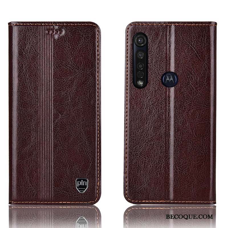 Moto G8 Plus Rouge Cuir Véritable Tout Compris Étui Incassable Coque De Téléphone