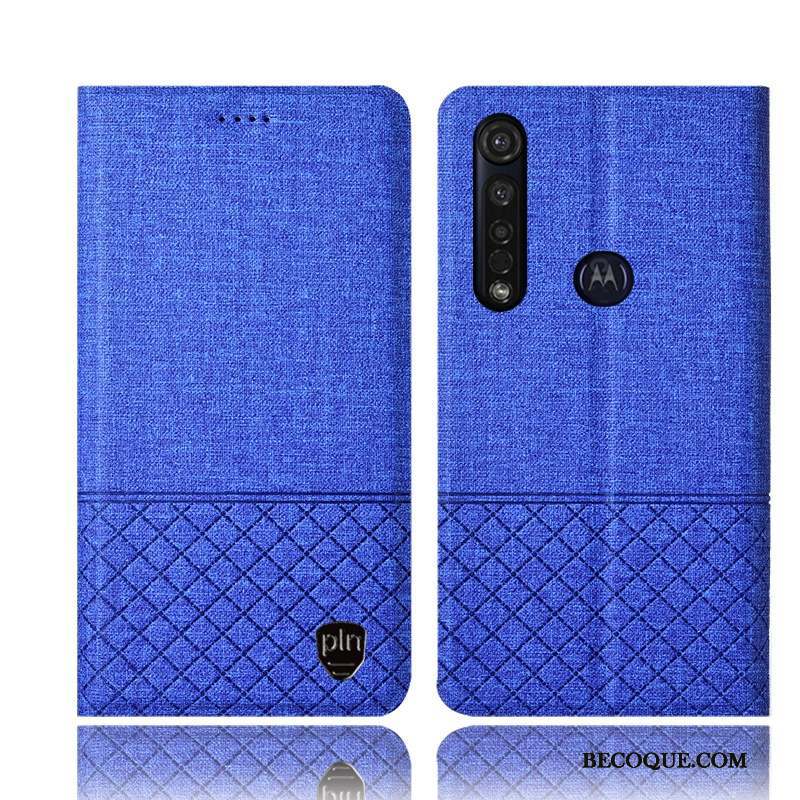 Moto G8 Plus Tout Compris Incassable Coque De Téléphone Lin Protection Étui En Cuir