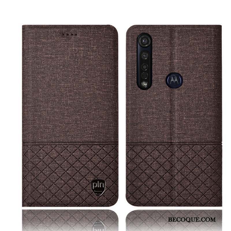 Moto G8 Plus Tout Compris Incassable Coque De Téléphone Lin Protection Étui En Cuir