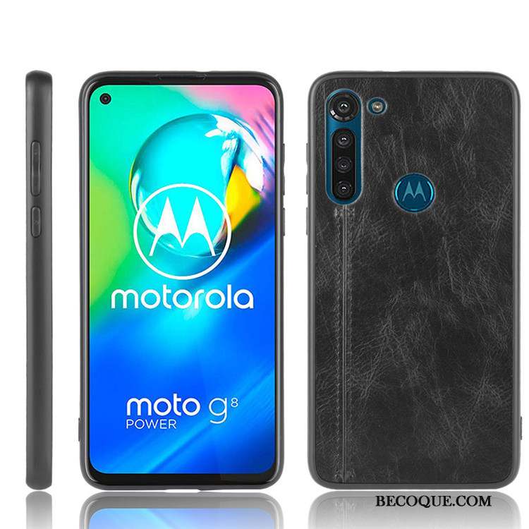 Moto G8 Power Coque De Téléphone Marque De Tendance Protection Noir Incassable Cuir