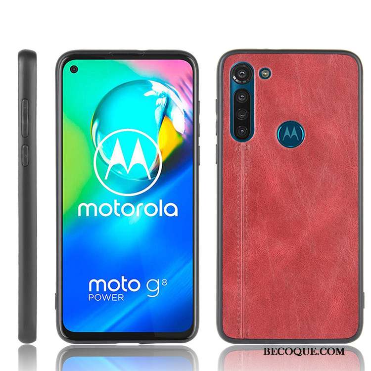 Moto G8 Power Coque De Téléphone Marque De Tendance Protection Noir Incassable Cuir