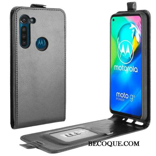 Moto G8 Power Coque Portefeuille Business Housse Protection Noir Carte