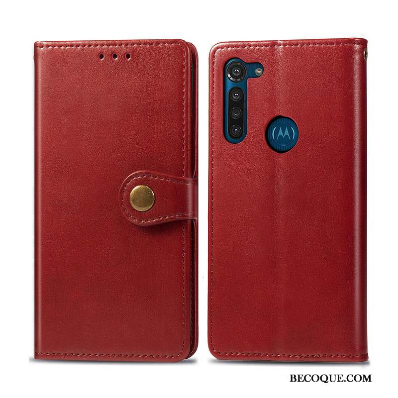 Moto G8 Power Coque Étui Protection Ornements Suspendus Business Similicuir Rouge