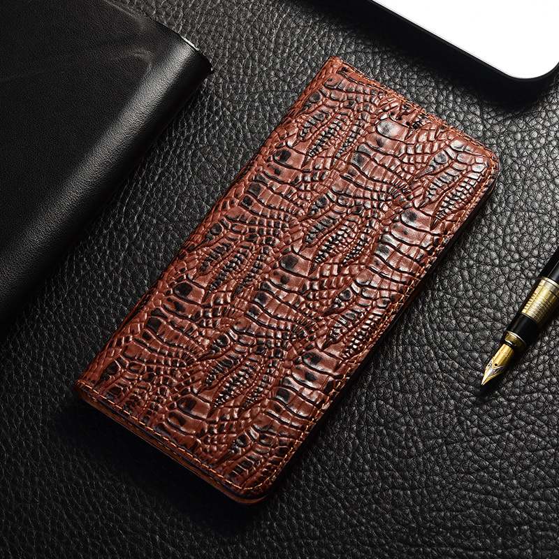 Moto G8 Power Crocodile Étui Bleu Coque De Téléphone Cuir Véritable Tout Compris