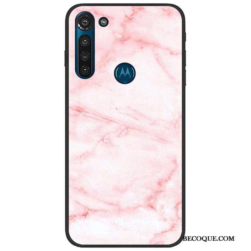 Moto G8 Power Délavé En Daim Fluide Doux Coque Étui Rose Pu