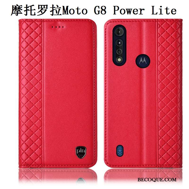 Moto G8 Power Lite Cuir Véritable Coque De Téléphone Marron Incassable Étui Protection