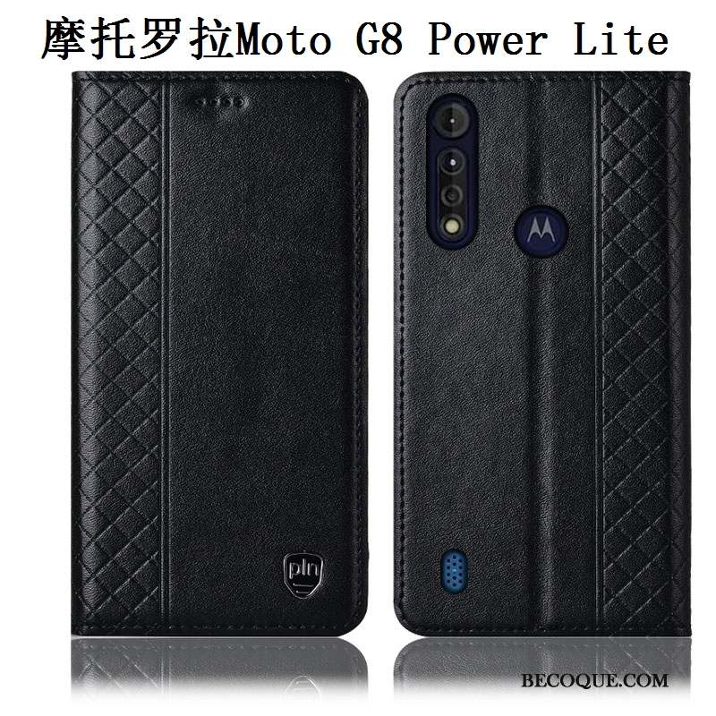 Moto G8 Power Lite Cuir Véritable Coque De Téléphone Marron Incassable Étui Protection