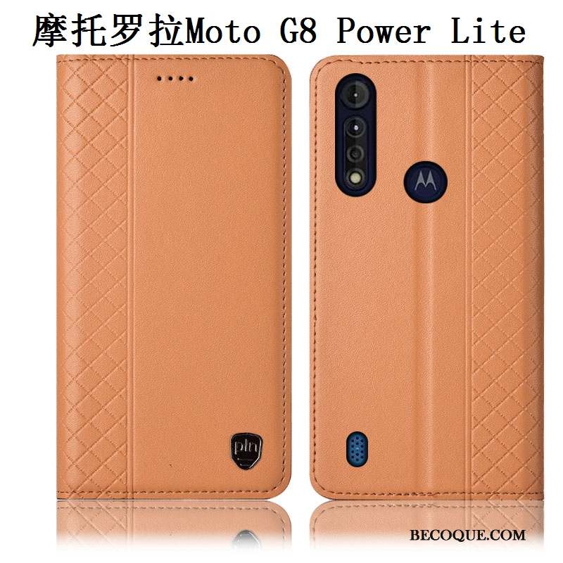 Moto G8 Power Lite Cuir Véritable Coque De Téléphone Marron Incassable Étui Protection