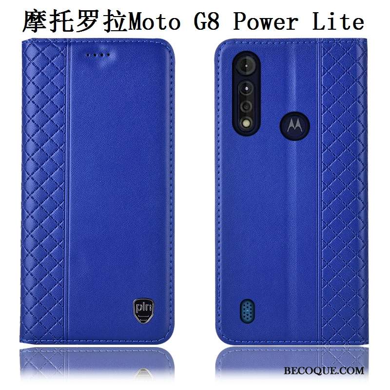 Moto G8 Power Lite Cuir Véritable Coque De Téléphone Marron Incassable Étui Protection