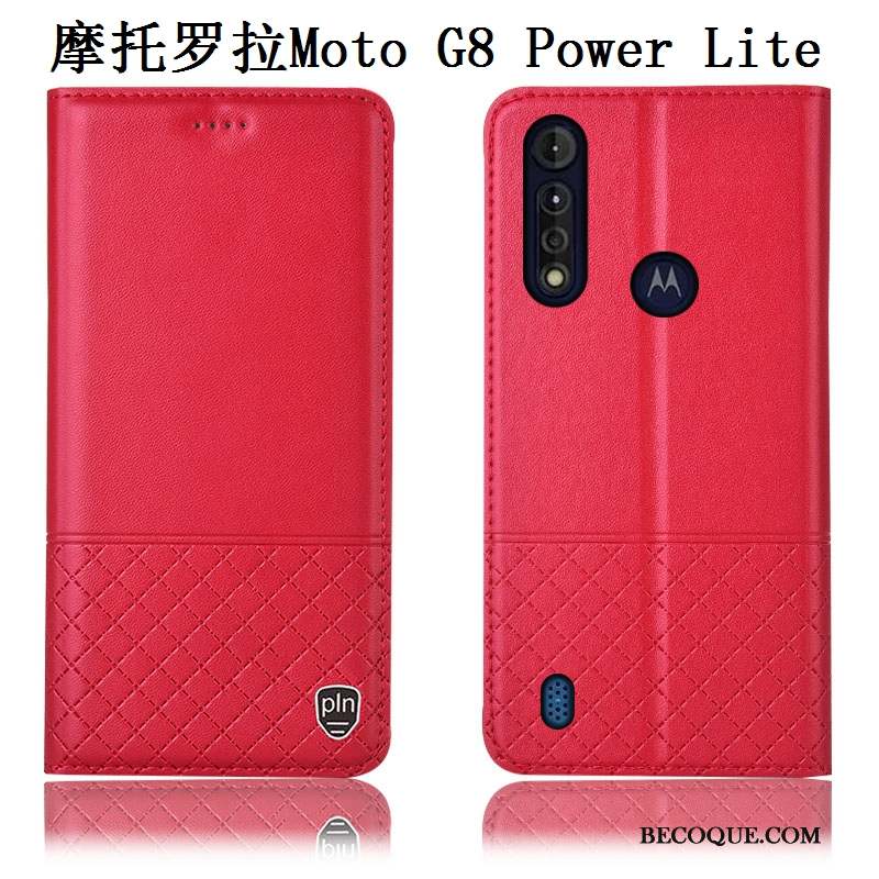 Moto G8 Power Lite Cuir Véritable Incassable Étui En Cuir Bleu Coque De Téléphone