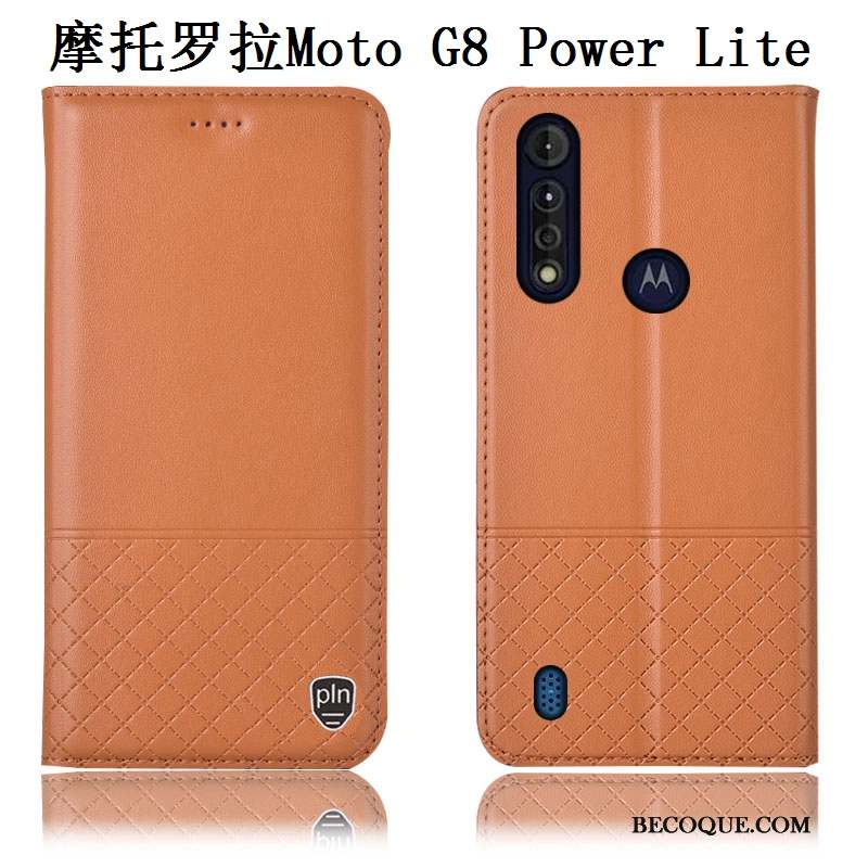 Moto G8 Power Lite Cuir Véritable Incassable Étui En Cuir Bleu Coque De Téléphone