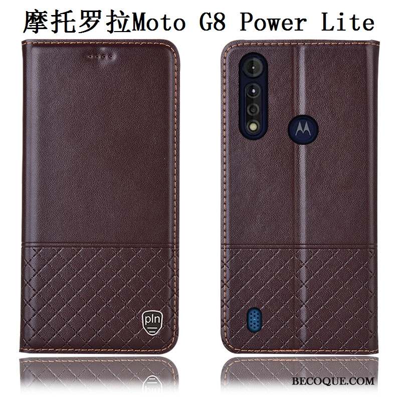 Moto G8 Power Lite Cuir Véritable Incassable Étui En Cuir Bleu Coque De Téléphone