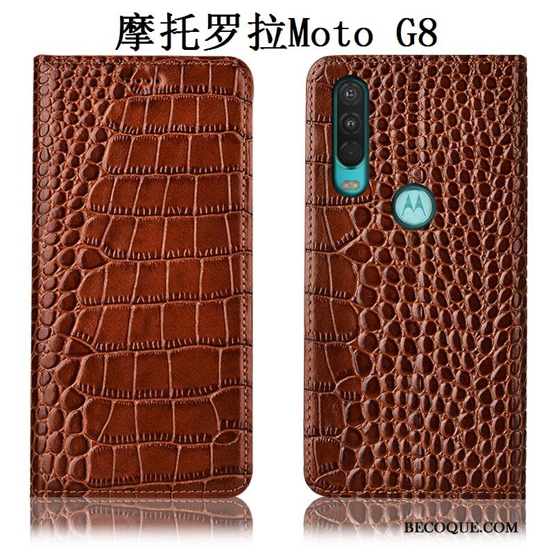 Moto G8 Protection Incassable Coque De Téléphone Tout Compris Étui Cuir Véritable