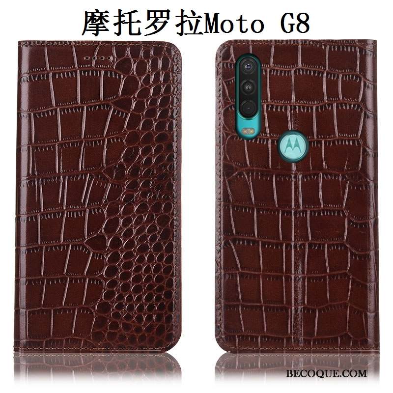 Moto G8 Protection Incassable Coque De Téléphone Tout Compris Étui Cuir Véritable