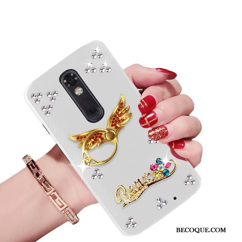 Moto X Force Strass Étui Coque De Téléphone Blanc Protection