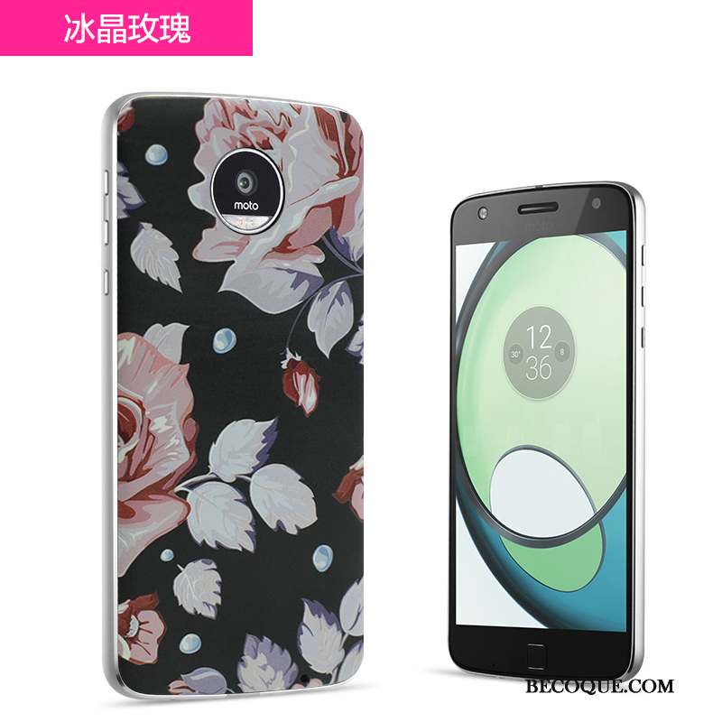 Moto Z2 Play Coque De Téléphone Couvercle Arrière Fleurs Noir