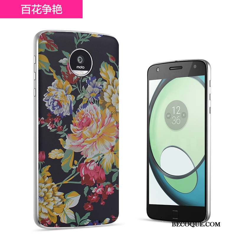 Moto Z2 Play Coque De Téléphone Couvercle Arrière Fleurs Noir