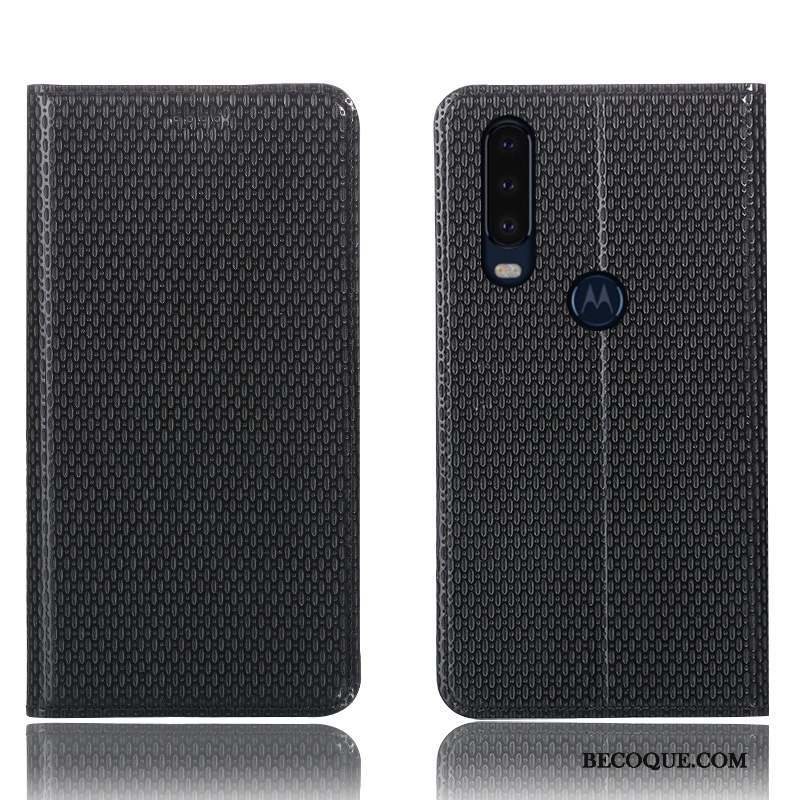 Motorola One Action Coque Cuir Véritable Étui Protection Incassable Bleu Modèle Fleurie