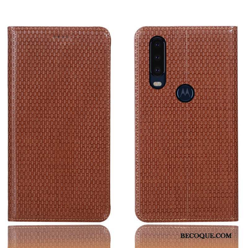 Motorola One Action Coque Cuir Véritable Étui Protection Incassable Bleu Modèle Fleurie