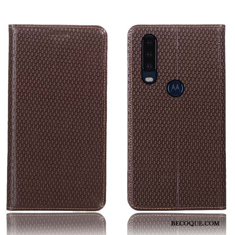 Motorola One Action Coque Cuir Véritable Étui Protection Incassable Bleu Modèle Fleurie