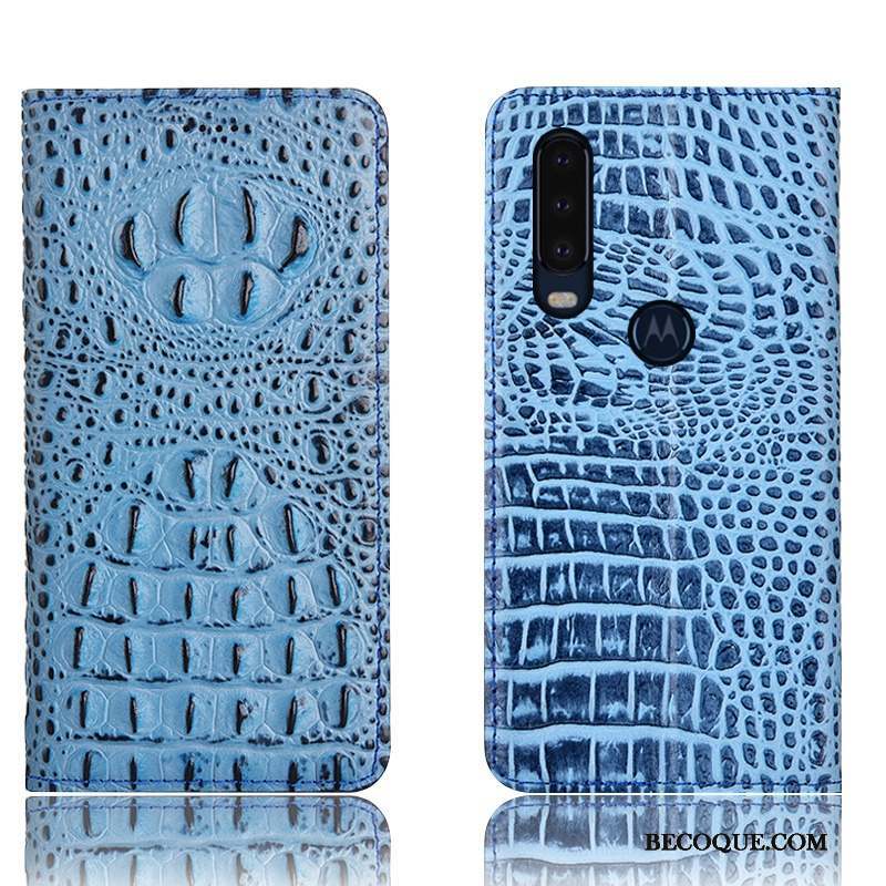 Motorola One Action Coque De Téléphone Étui En Cuir Noir Housse Protection Crocodile