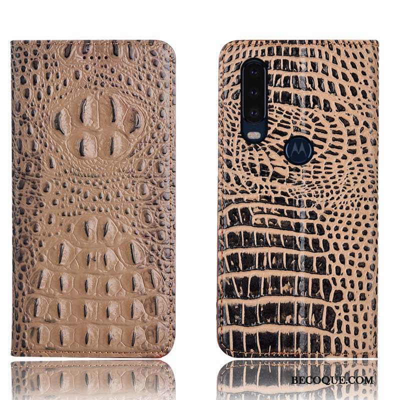 Motorola One Action Coque De Téléphone Étui En Cuir Noir Housse Protection Crocodile