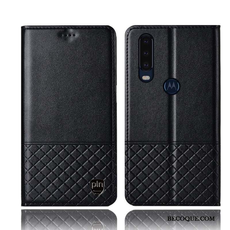 Motorola One Action Coque Étui Étui En Cuir Housse Noir Incassable Protection