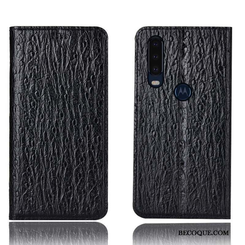 Motorola One Action Incassable Coque De Téléphone Noir Cuir Véritable Tout Compris Housse