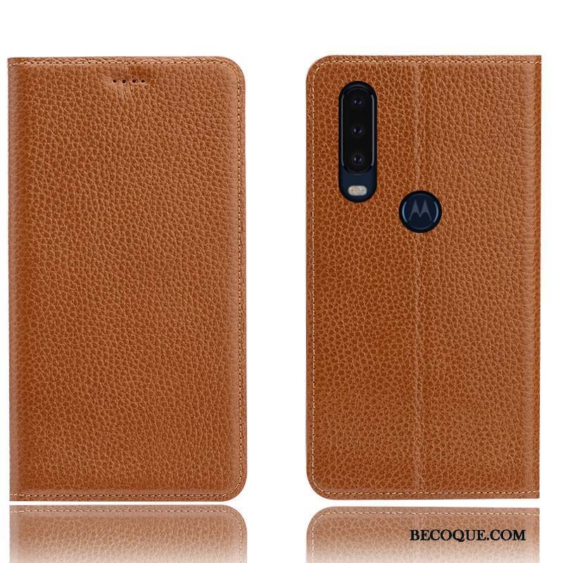 Motorola One Action Modèle Fleurie Coque De Téléphone Bleu Litchi Protection Housse