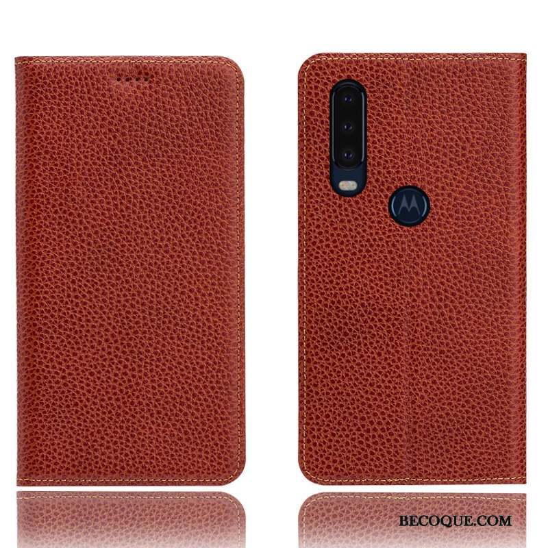 Motorola One Action Modèle Fleurie Coque De Téléphone Bleu Litchi Protection Housse