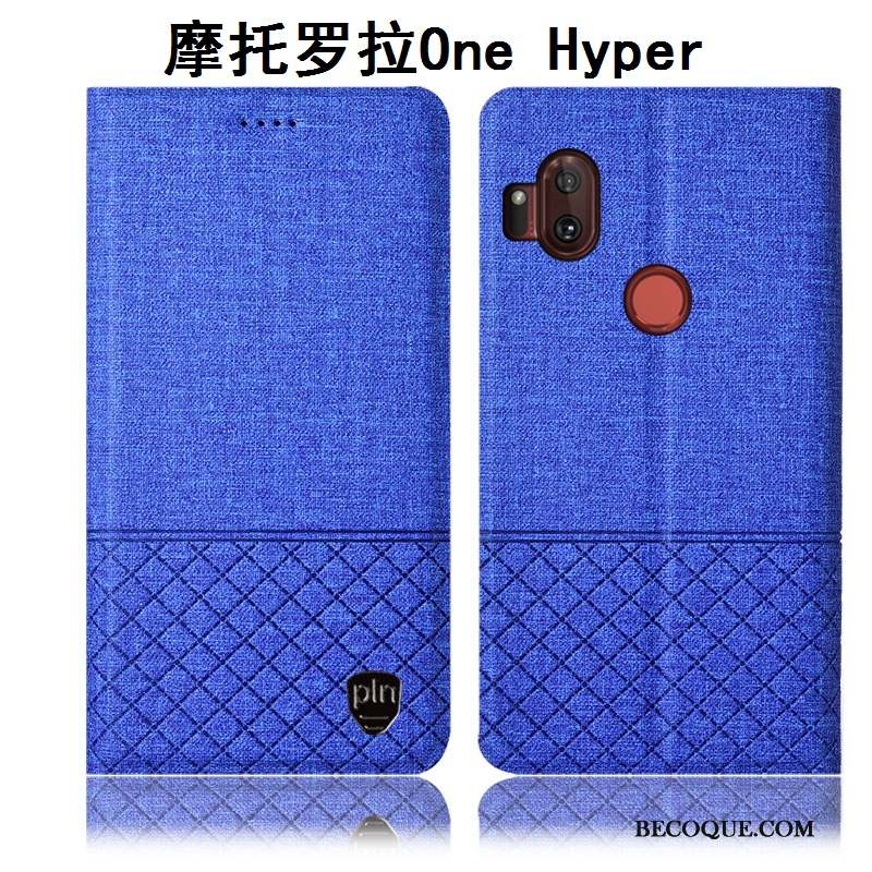 Motorola One Hyper Coque Housse Incassable Étui Lin Étui En Cuir Protection