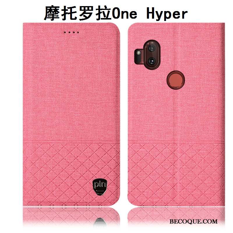 Motorola One Hyper Coque Housse Incassable Étui Lin Étui En Cuir Protection