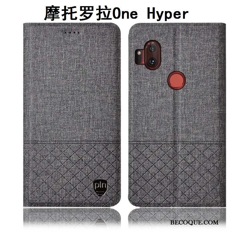 Motorola One Hyper Coque Housse Incassable Étui Lin Étui En Cuir Protection