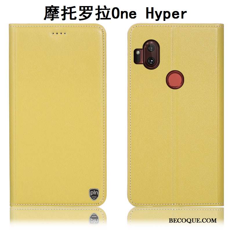 Motorola One Hyper Coque Modèle Fleurie Jaune Housse Protection Étui Cuir Véritable