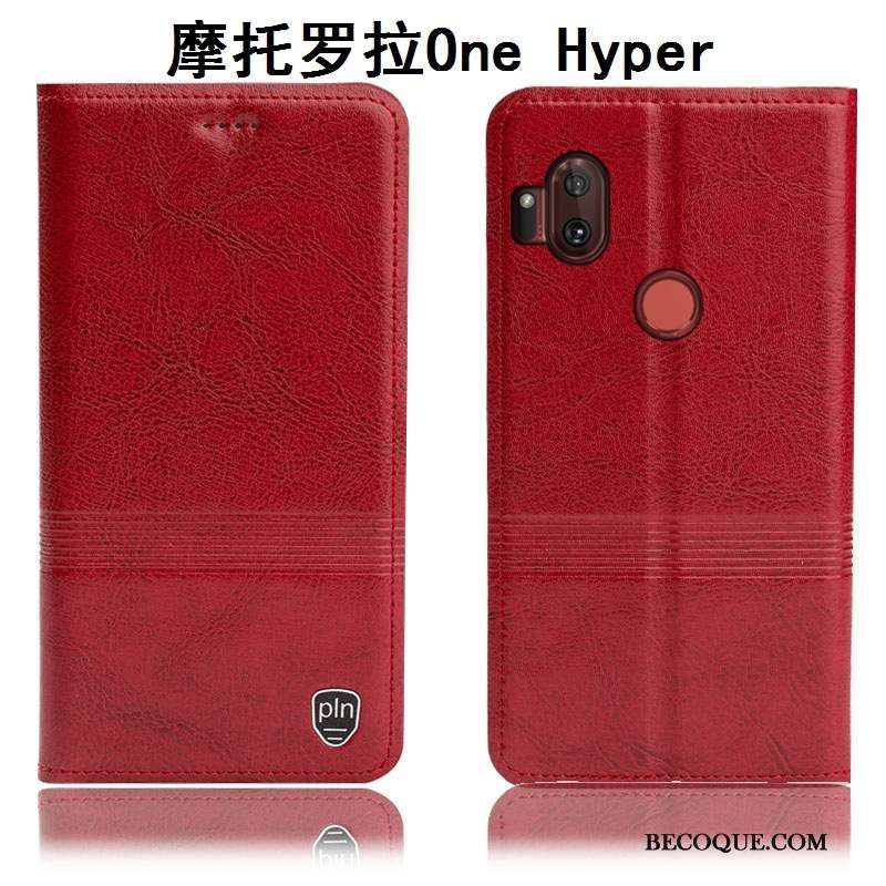 Motorola One Hyper Cuir Véritable Incassable Housse Rouge Coque De Téléphone Étui